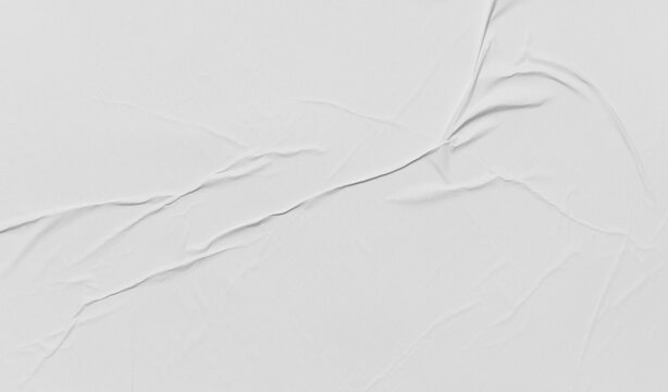 crumpled paper texture overlay effect PNG, white paper wrinkled poster template ,blank glued creased paper sheet mockup.white poster mockup on wall.
