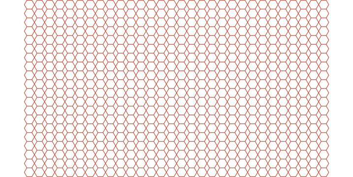 Seamless geometric pattern of a repetitive hexagonal grid featuring soft coral pink outlines on a white background,