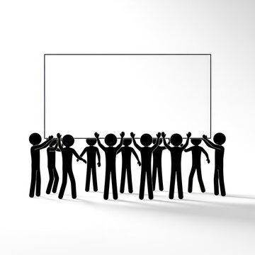 Teamwork Concept with People Holding Blank Sign.