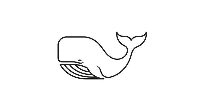 Simple Black Line Drawing of a Whale.