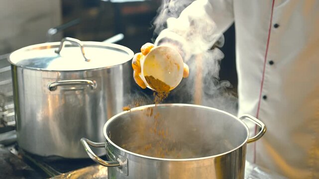 Spice background 4K video. seasoning in indian food. Various spices, peppers and herbs close-up view.