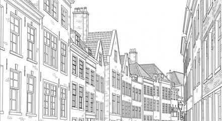 Obraz premium Detailed Sketch of a Charming European Street Scene.