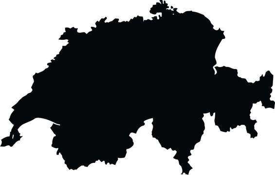 Black silhouette map of switzerland isolated on a plain white background for design projects.