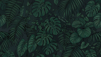 Lush Tropical Jungle Leaves Wallpaper & Background Design   Exotic Botanical Pattern © Nimker harva