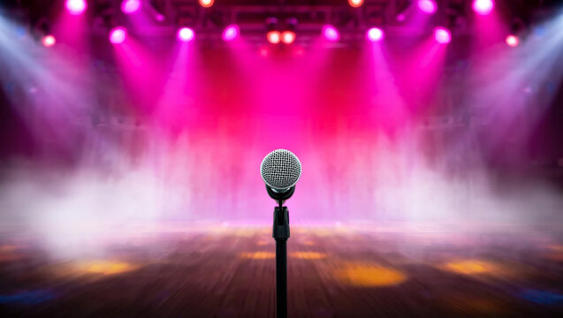 Jazz music performance stage with microphone ready for soulful melodies and improvisation