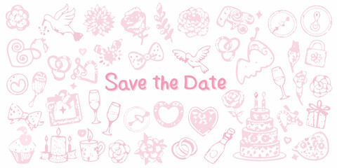 Fototapeta premium A whimsical pink doodle collection for a save the date announcement