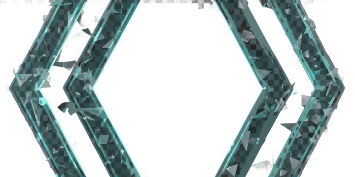 Abstract geometric shapes resembling shattered glass on a black background