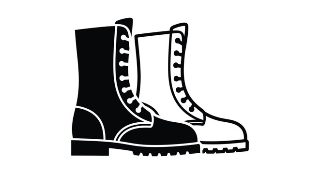 Black and White Combat Boots Vector Icon