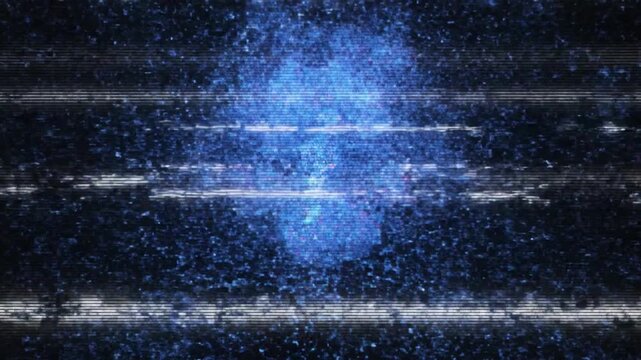 Abstract blue explosion with glitch effect, dynamic energy burst, digital background