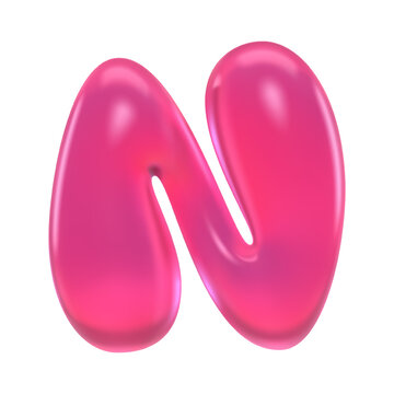 Letter N with glossy pink 3D gummy jelly finish