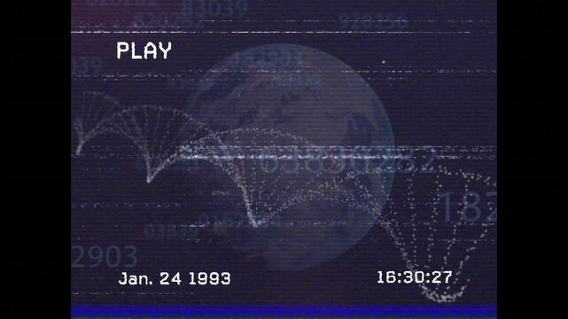 Animation of screen with glitch, dna and globe