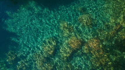 Obraz premium Aerial view of clear turquoise ocean water. AI generated