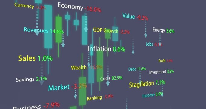 Animation of financial data processing against grey background