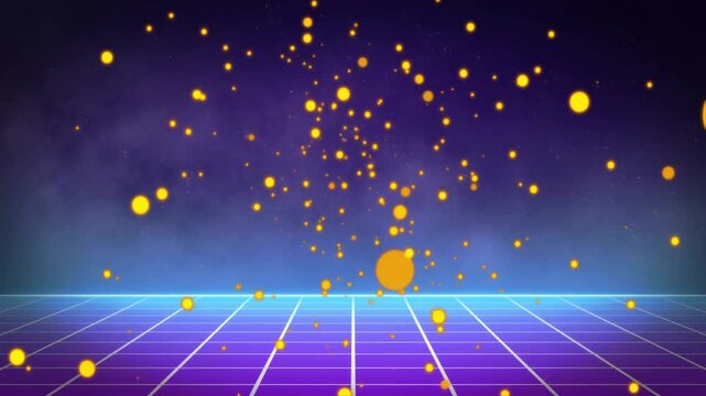 Animation of yellow spots and neon squares over black background