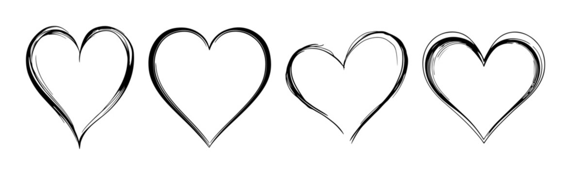 Black Hand Drawn Heart Shapes Set Brush Stroke Love Symbols