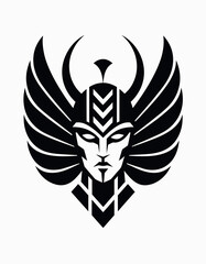 Obraz premium Warrior with wings and helmet design showing strong features and sharp lines in black and white colors on a simple background Generative AI