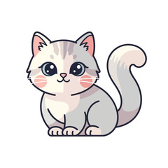 Obraz premium Cute Cartoon Cat Kitten Sitting Adorable Kawaii Style Pet Animal Illustration