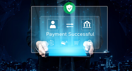 Obraz premium Successful transaction message showing secure payment. Payment confirmed, secured, payment processed, and payment completed with trust and transaction integrity. Vouch