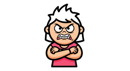 Naklejka premium Angry cartoon boy with crossed arms.