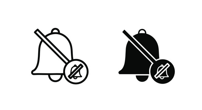 Vector illustration&nbsp;of notification mute icon set, bell with slash sign, silent mode symbol on a transparent background