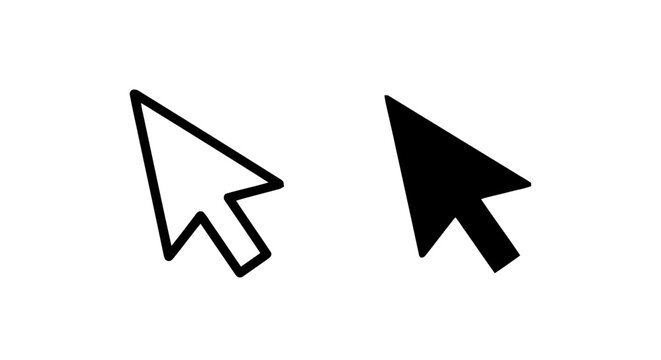 Vector illustration&nbsp;of set of computer mouse cursor icons, outline and solid arrow pointers on a transparent background