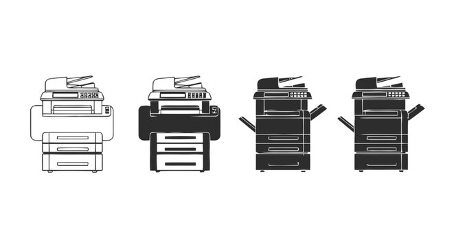 Vector illustration&nbsp;of set of office printer icons, multifunction copier machines in different styles on a transparent background