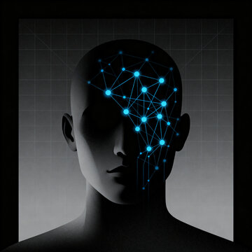 human head with neural network ai connection digital mind concept