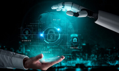 Obraz premium AI securing digital access through biometric authentication, protecting identity, monitoring threats, and enhancing cybersecurity system infrastructure with intelligent automation. Vouch