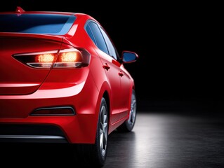 Naklejka premium Professional Automotive Photography with Dramatic Studio Lighting on a Red Sedan