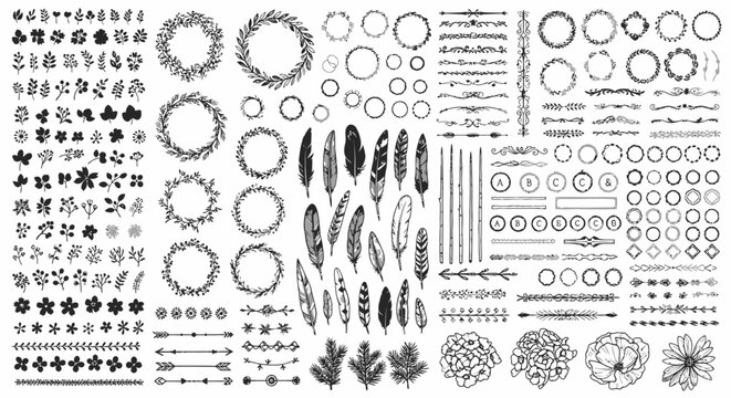 Vector illustration of hand-drawn decorative elements, borders, and ornaments for graphic design projects a (126)