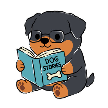 dog with book vector cartoon the dog is reading a book