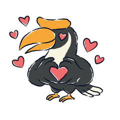 vector cartoon hornbill with a red heart © Xaddar 
