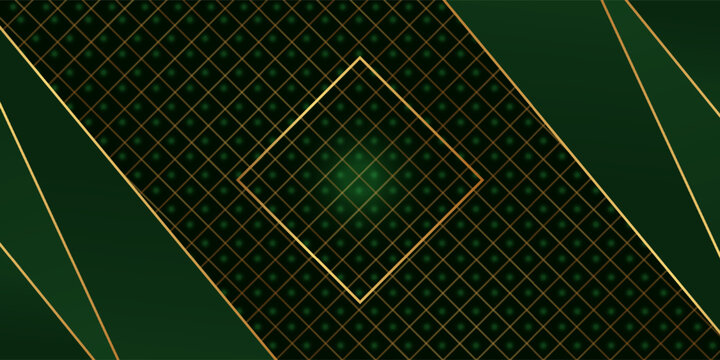abstract greeb background with gold lines. green textured background. isolated background and golden light.