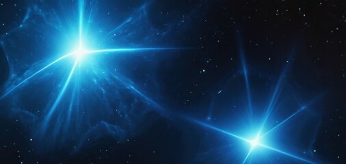Fototapeta premium blue light beams in starry cosmos deep space banner ready concept of astronomy tech