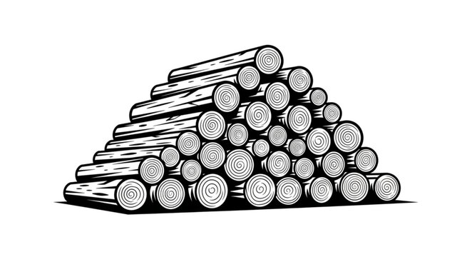 Detailed Illustration of a Stacked Pile of Logs.