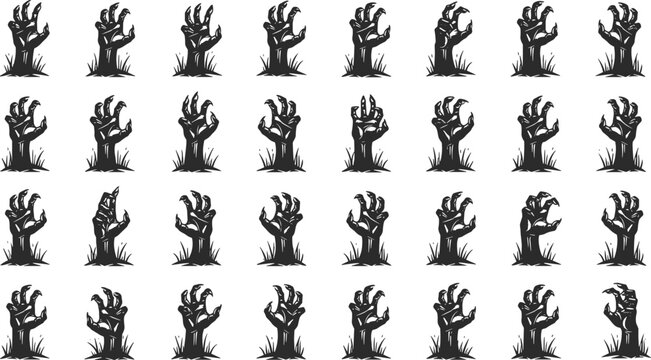 Vector illustration of zombie hand silhouettes emerging from the ground with horror and Halloween themed design