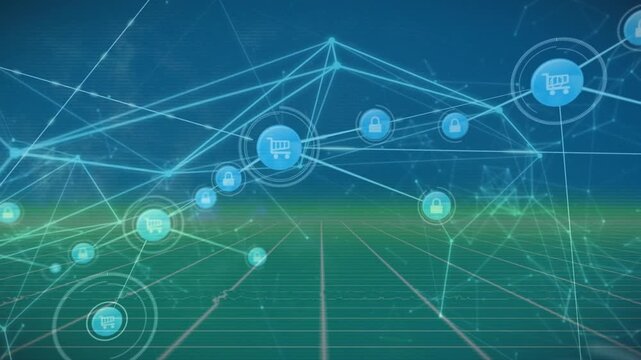 Animation of network of connections with icons over human brain