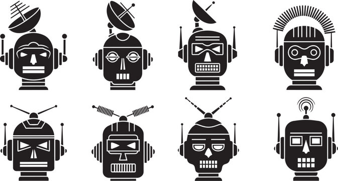 Retro-Futuristic Robot Head and Android Icons