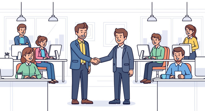 Manager Welcoming New Hire in Modern Office