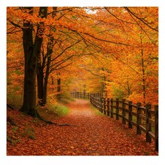 Obraz premium Autumn path through vibrant fall foliage