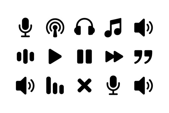 Audio icons for music and podcast  various symbols