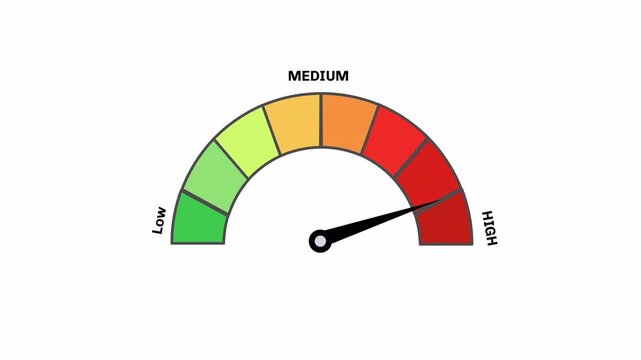 Animated gauge meter with moving needle and smooth motion. Visual indicator representing measurement, performance level, and system status.