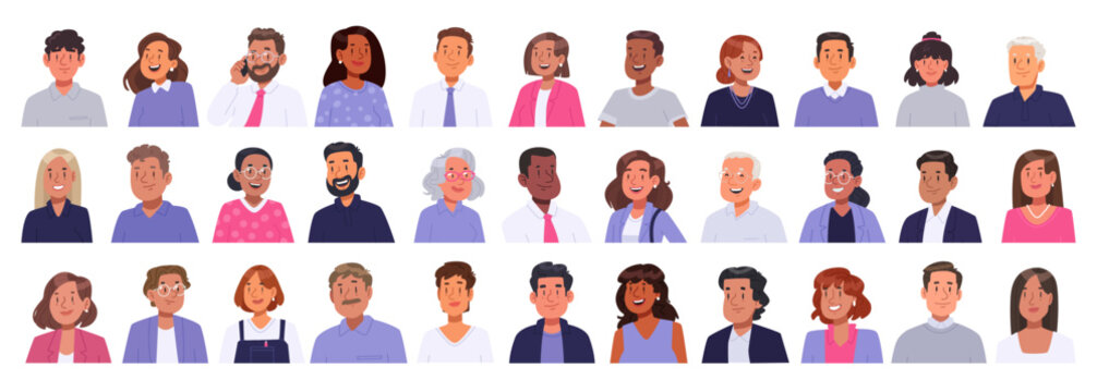 Set of flat style avatars featuring business men and women of varying ages and race