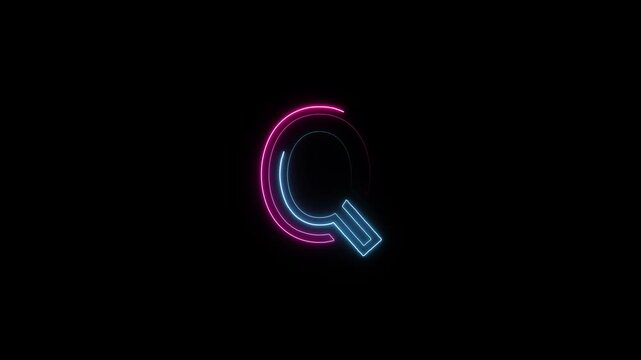 Neon letter Q with alpha channel, neon alphabet, english alphabet in neon style with a transparent background