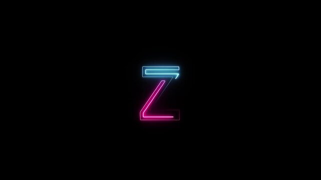 Neon letter Z with alpha channel, neon alphabet, english alphabet in neon style with a transparent background