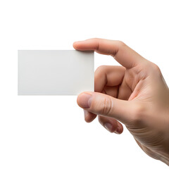 Obraz premium Hand holding a blank white business card isolated on a transparent background view isolated on a transparent background