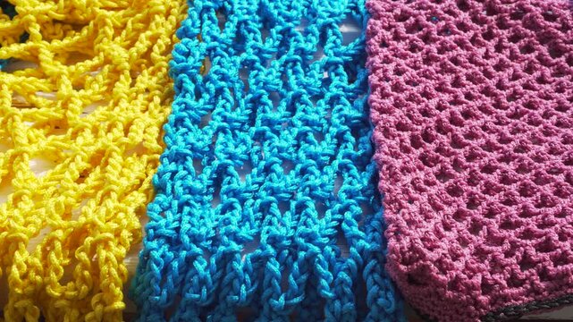 Multicolored polyester string bags. Durable shopping nets.