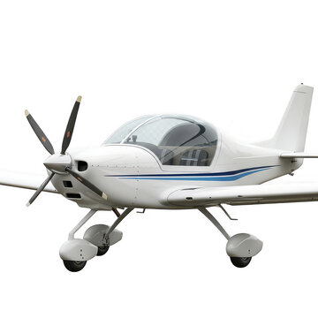 Small propeller-driven single-engine aircraft in flight-ready configuration isolated on transparent background