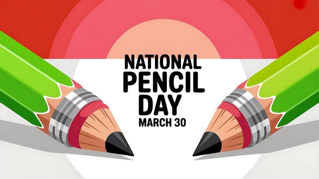 National pencil day celebration with two vibrant green pencils, representing education, creativity, and drawing tools