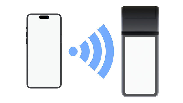 Mobile payment. NFC payments. Smartphone with online payment. Contactless payment concept. E-payment. POS terminal with smartphone mmockup.